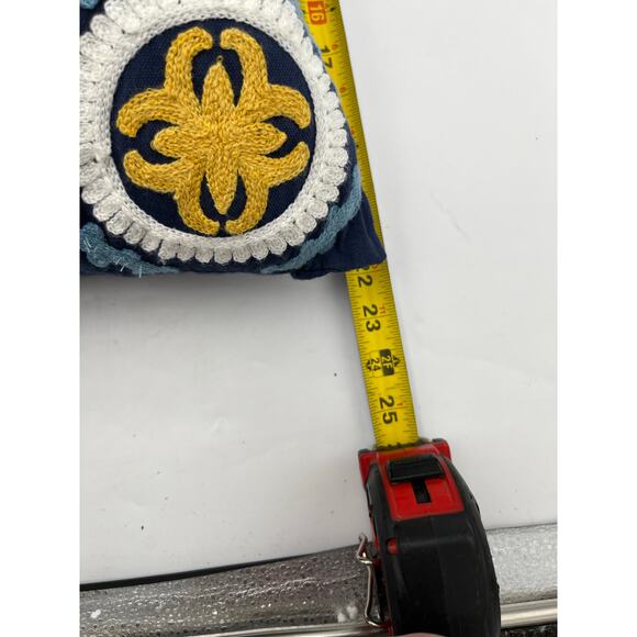 Set of 2 Embroidered Decorative Throw Pillows – Blue, Yellow & White - Picture 8 of 8